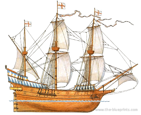 Ship SS The Golden Hind [Sir Francis Drake Galleon] - drawings, dimensions, pictures
